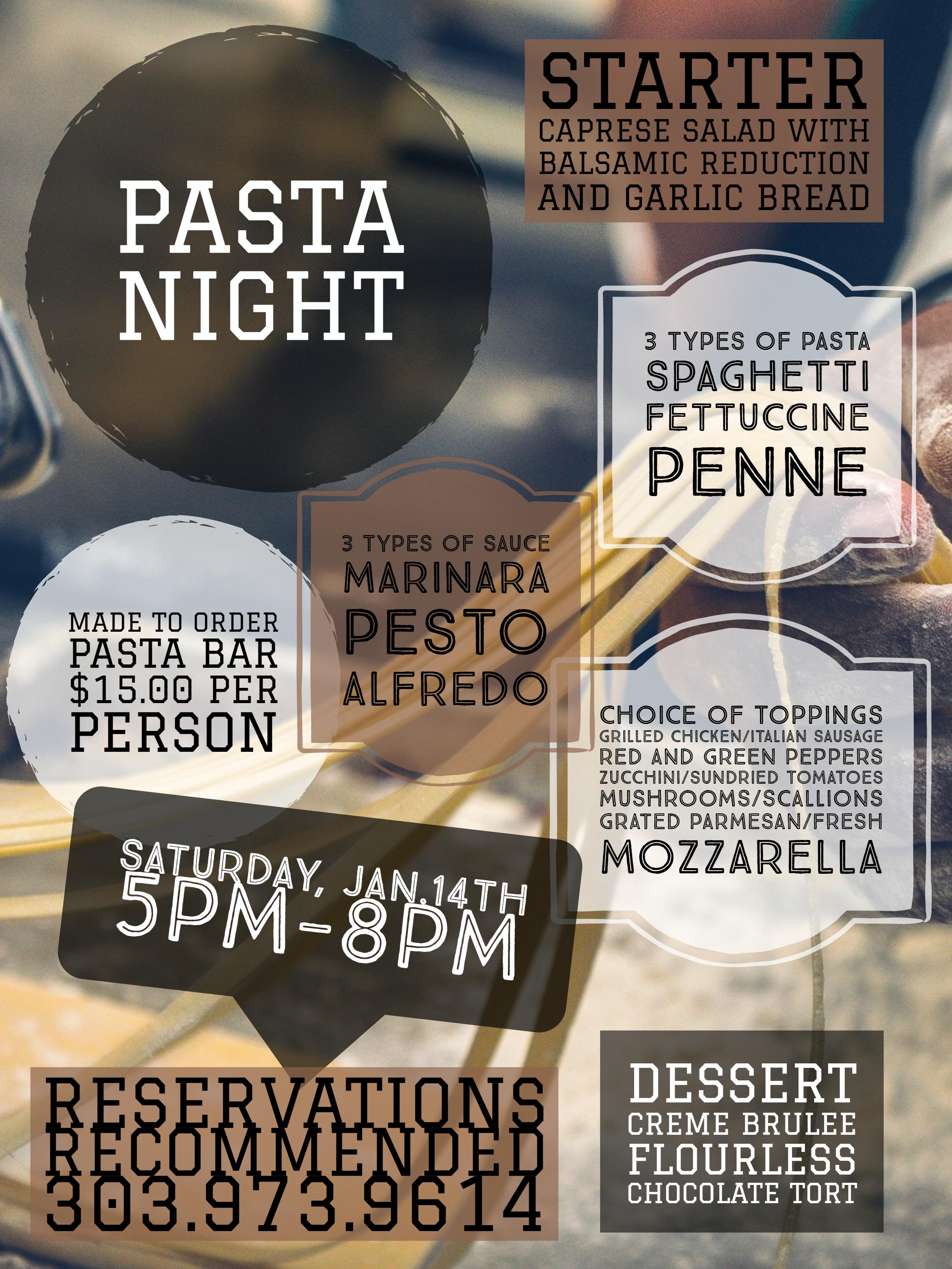 Pasta Night Arrowhead Golf Course Saturday, January 14, 2017
